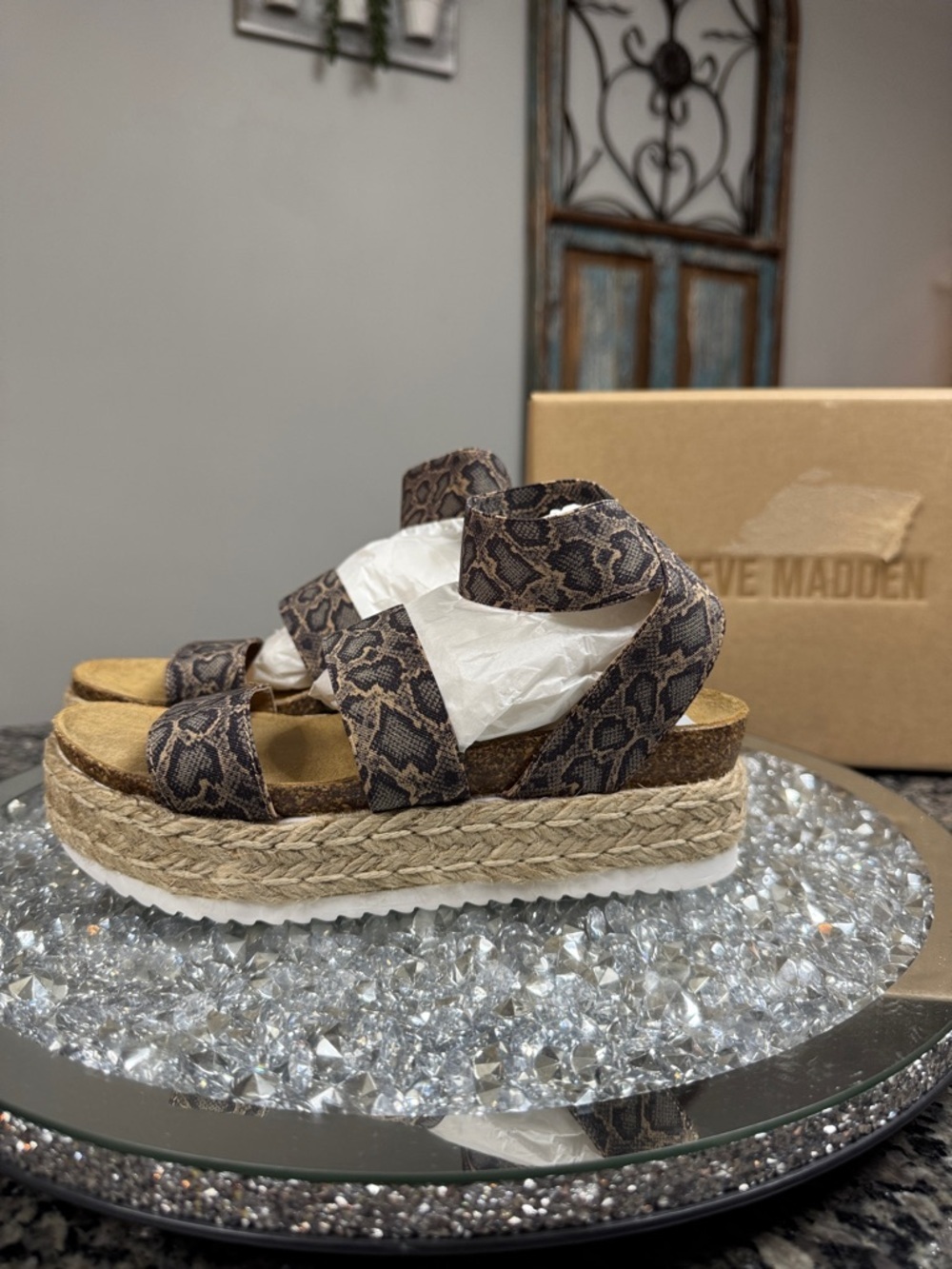 Steve Madden Snake Print Espadrille Platform Sandals - leather NEW 6